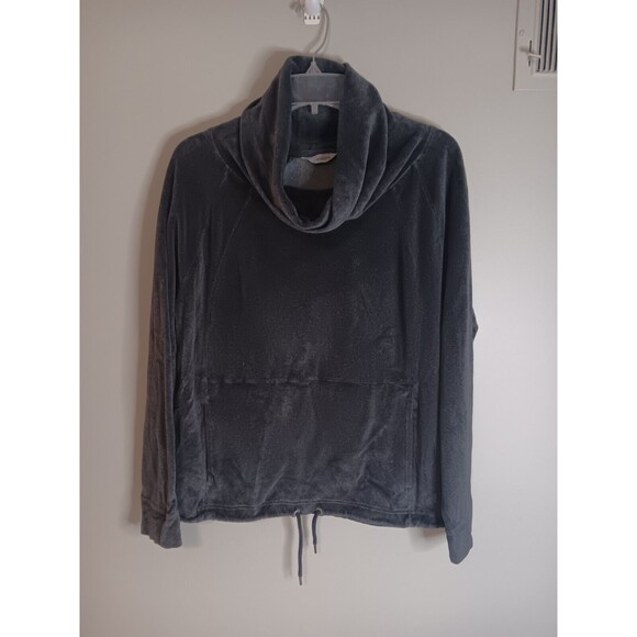 Athleta Pullover Velor Cowl Neck Sweatshirt Active Top Sz Medium Charcoal Gray - Picture 1 of 5